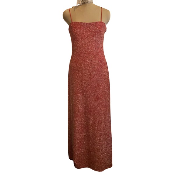 JS Boutique Dresses & Skirts - JS Boutique Maxi Dress Sparkly Prom Gown Vintage Formal 14 Red Gold Metallic